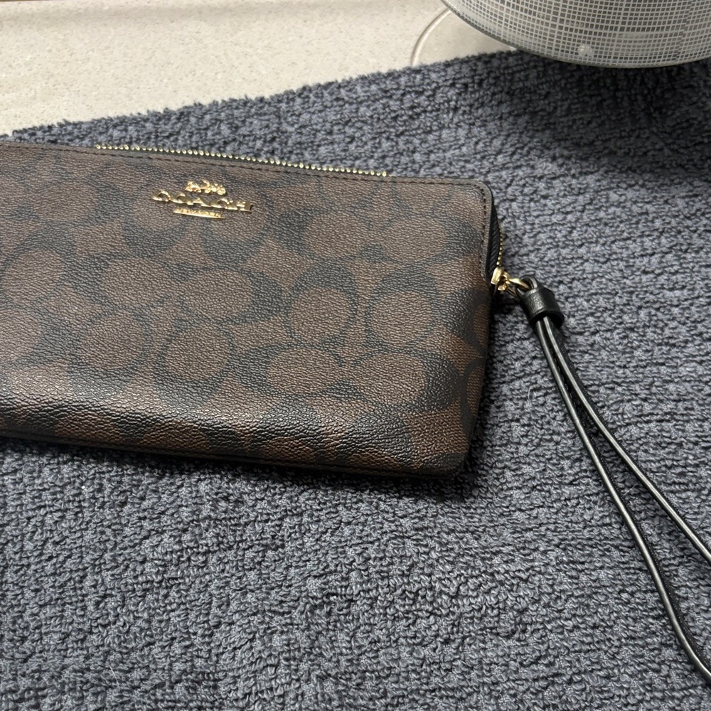 Coach Signature Brown Wristlet with Gold Accents - Picture 3 of 5